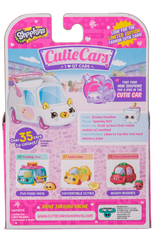 CUTIE CARS SHOPKINS S1 SINGLE PACK #17 ZOOMY NOODLES