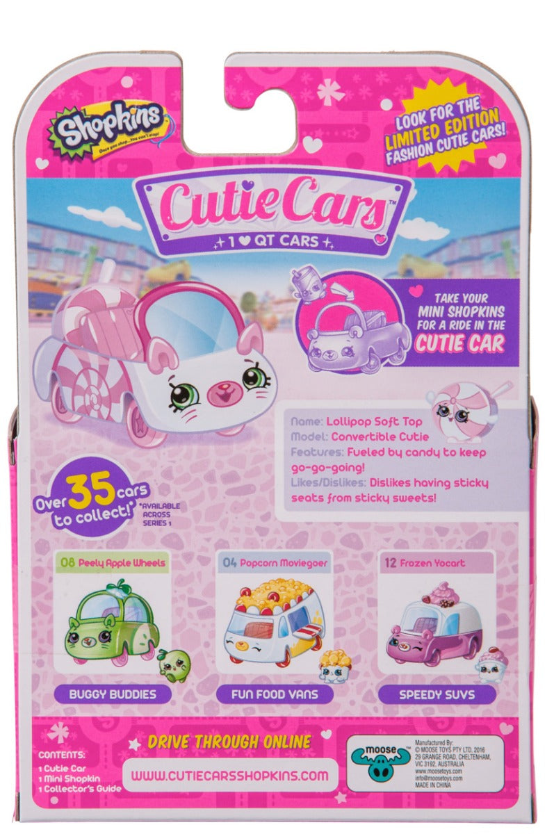 CUTIE CARS SHOPKINS S1 SINGLE PACK #15 LOLLIPOP SOFT TOP