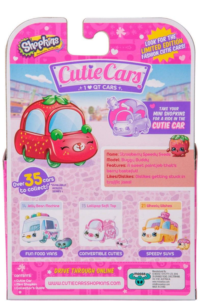 CUTIE CARS SHOPKINS S1 W2 SINGLE PACK #03 STRAWBERRY SPEEDY SEEDS