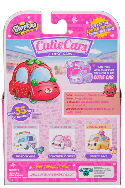 CUTIE CARS SHOPKINS S1 W2 SINGLE PACK #03 STRAWBERRY SPEEDY SEEDS