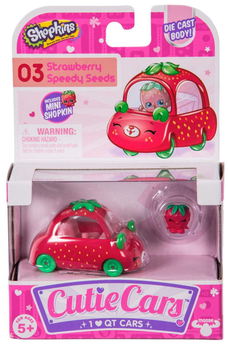 CUTIE CARS SHOPKINS S1 W2 SINGLE PACK #03 STRAWBERRY SPEEDY SEEDS