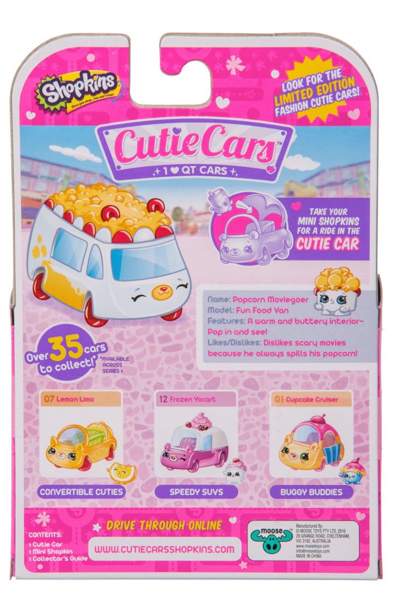 CUTIE CARS SHOPKINS S1 W2 SINGLE PACK #04 POPCORN MOVIEGOER