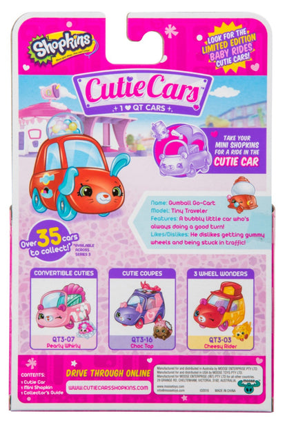 CUTIE CARS SHOPKINS S3 W2 SINGLE PACK QT3-04 GUMBALL GO-CART