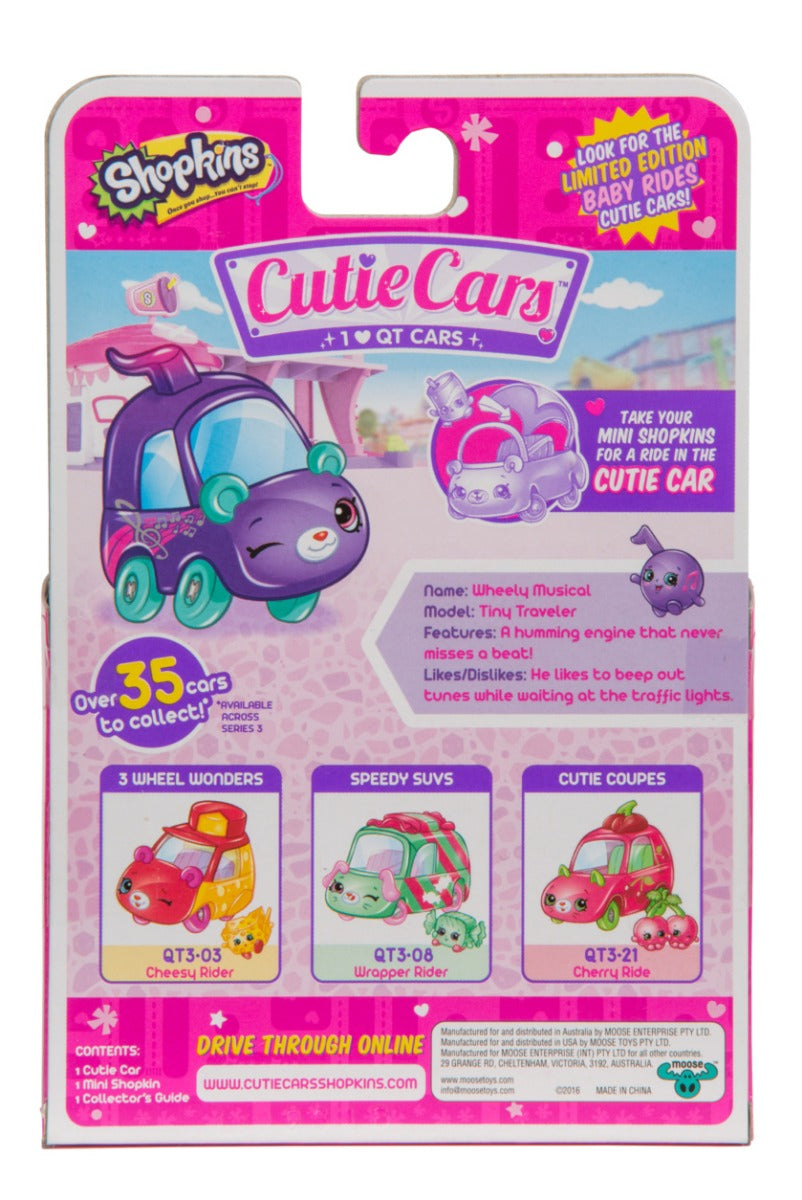 CUTIE CARS SHOPKINS S3 W2 SINGLE PACK QT3-14 WHEELY MUSICAL