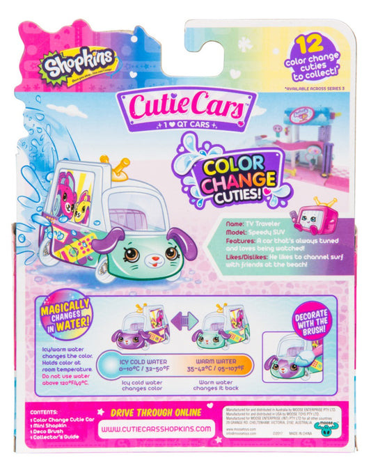 CUTIE CARS SHOPKINS W2 COLOR CHANGE PACK QT3-C09 TV TRAVELER